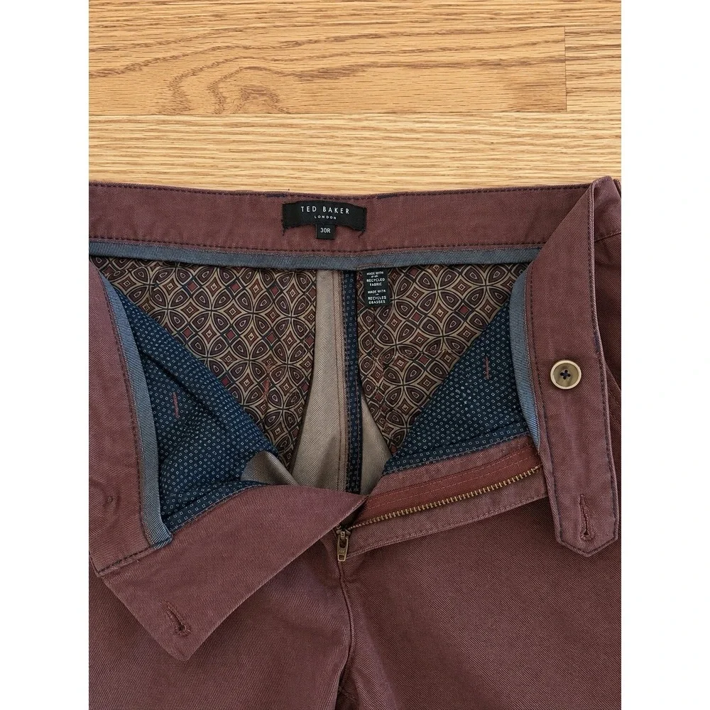 Ted Baker London Chino Pants Mens 30R 30x30 Burgundy Maroon Slim Cotton EUC